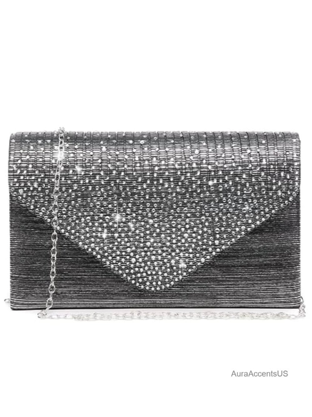 Frosted Satin Rhinestone Evening Clutch Purse with Chain Strap, Women's Formal